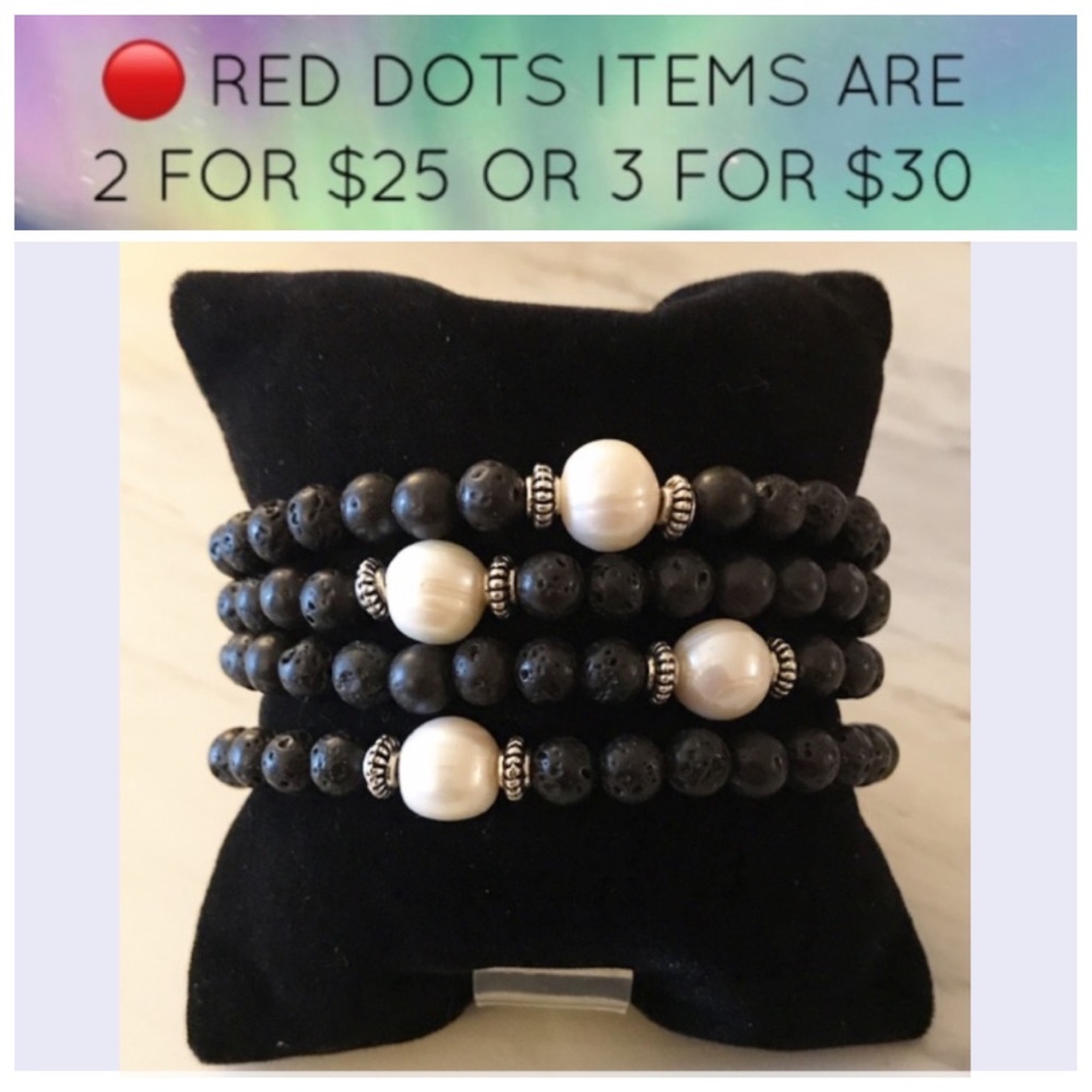 🔴SALE ! Lava rock genuine pearl bead bracelet